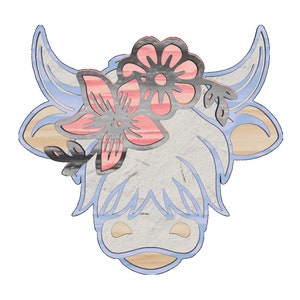 3D Layered Highland Cow SVG Multi Layer Mandala Model Laser Cut File, Wall Art Home Decor CNC download dxf svg ai dwg cricut 3d