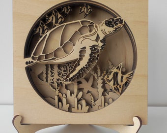 Tartaruga marinha oceano multicamadas mandala modelo arquivo de corte a laser, arte de parede decoração de casa CNC download dxf svg ai dwg cricut 3d