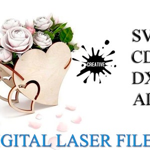 Cesta Corte a laser arquivos vetoriais SVG CNC Flor svg, Cesta svg, Rosa svg coração em forma de cesta de flores modelo 4 mm 3D Modelo 3D Quebra-cabeça Corte a laser