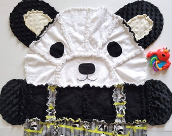 Panda Bear Baby Rag Quilt, Toddler Blanket, Panda Bear Baby Gift
