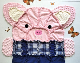 Pig Baby Rag Quilt, Toddler Blanket, Pig Baby Gift