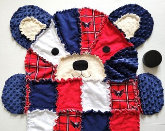 Washington Capitals Bear Baby Rag Quilt, Toddler Blanket, Washington Capitals Baby Gift