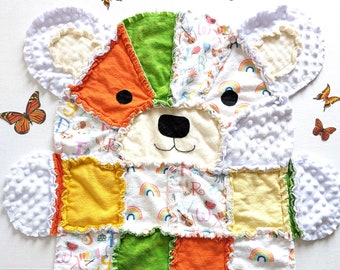 Rainbow Teddy Bear Baby Rag Quilt, Toddler Blanket, Gay Pride LGBTQ Baby Gift