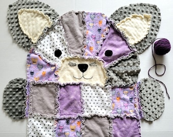 Purple Kitty Cat Baby Rag Quilt,  Toddler Blanket, Kitty Cat Baby Girl Gift