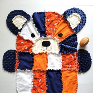 Denver Broncos Bear Baby Rag Quilt, Toddler Blanket, Denver Broncos Baby Gift