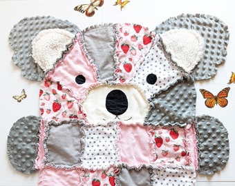 Koala Bear Baby Rag Quilt, Toddler Blanket, Koala Bear Baby Girl Gift