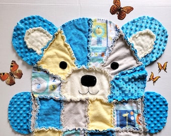 Aqua Blue Teddy Bear Baby Rag Quilt, Toddler Blanket, Baby Gift