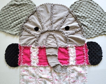 Elephant Baby Rag Quilt, Toddler Blanket, Elephant Baby Girl Gift