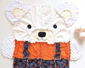 Detroit Tigers Bear Baby Rag Quilt, Toddler Blanket, Detroit Tigers Baby Gift