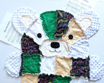 Music Theme Baby Bear Rag Quilt, Toddler Blanket, Musician, Music Teacher, Band Leader, Singer Baby Gift