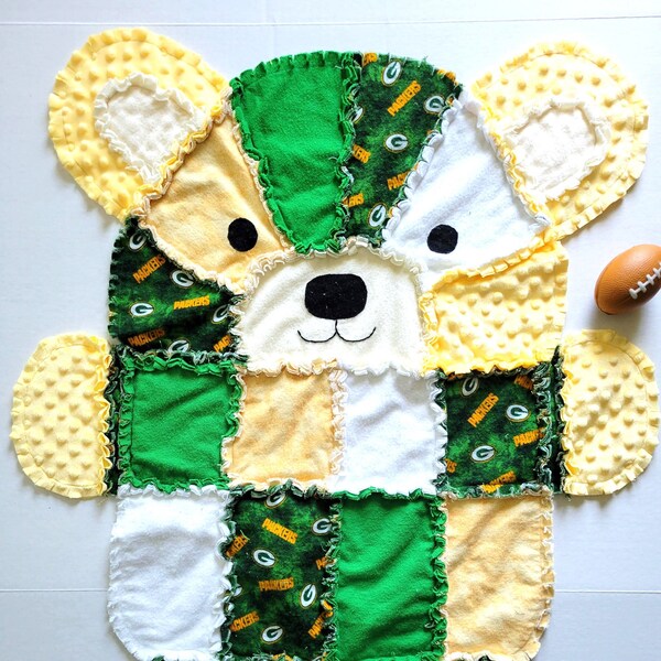 Green Bay Packers Baby Bear Rag Quilt, Toddler Blanket, Green Bay Packers Baby Gift