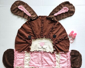 Bunny Rabbit Baby Rag Quilt, Toddler Blanket, Bunny Baby Girl Gift