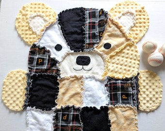 Pittsburgh Pirates Baby Bear Rag Quilt, Toddler Blanket, Pittsburgh Pirates Baby Gift