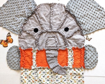 Elephant Baby Rag Quilt, Toddler Blanket, Neutral Gender Baby Gift