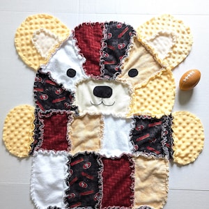 San Francisco 49ers Bear Baby Rag Quilt, Toddler Blanket, San Francisco 49ers Baby Gift
