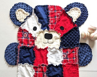Washington Nationals Bear Baby Rag Quilt, Toddler Blanket, Washington Nationals Baby Gift