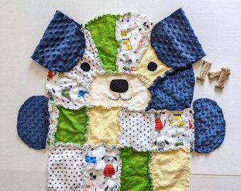Blue Puppy Dog Baby Rag Quilt, Toddler Blanket,  Puppy Baby Boy Gift