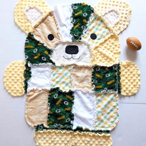 Green Bay Packers Baby Bear Rag Quilt, Toddler Blanket, Green Bay Packers Baby Gift