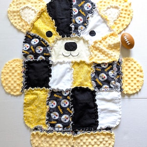 Kołdra dla niemowląt Pittsburgh Steelers Bear: flanela i kocyk minky, idealny dla maluchów