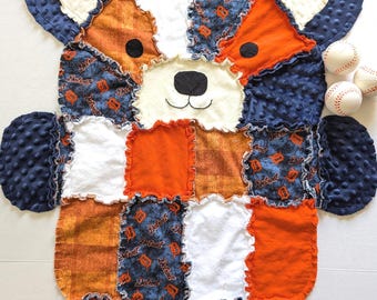 Detroit Tigers Baby Rag Quilt: Flannel & Minky Baby Blanket, Toddler Snuggle