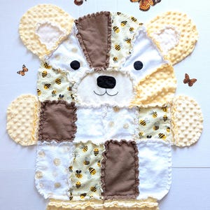 Yellow Teddy Bear Baby Rag Quilt, Toddler Blanket, Gender Neutral Baby Gift