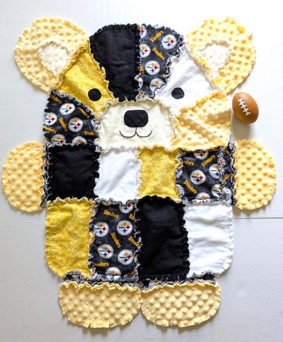 Pittsburgh Steelers Bear Baby Rag Quilt: Flannel Minky Baby Blanket,  Toddler Snuggle