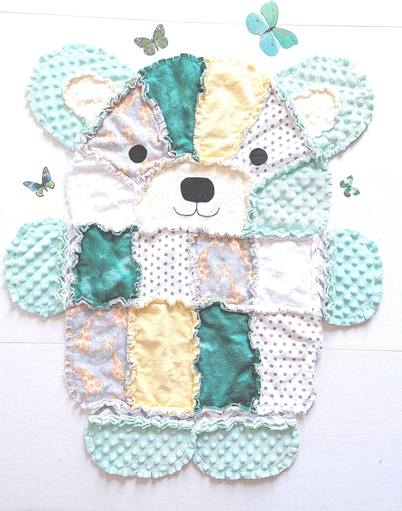 Tiny Joy Mint Green Hooded Baby Blanket – Bear & Floral Print (30″×32″) main image 0