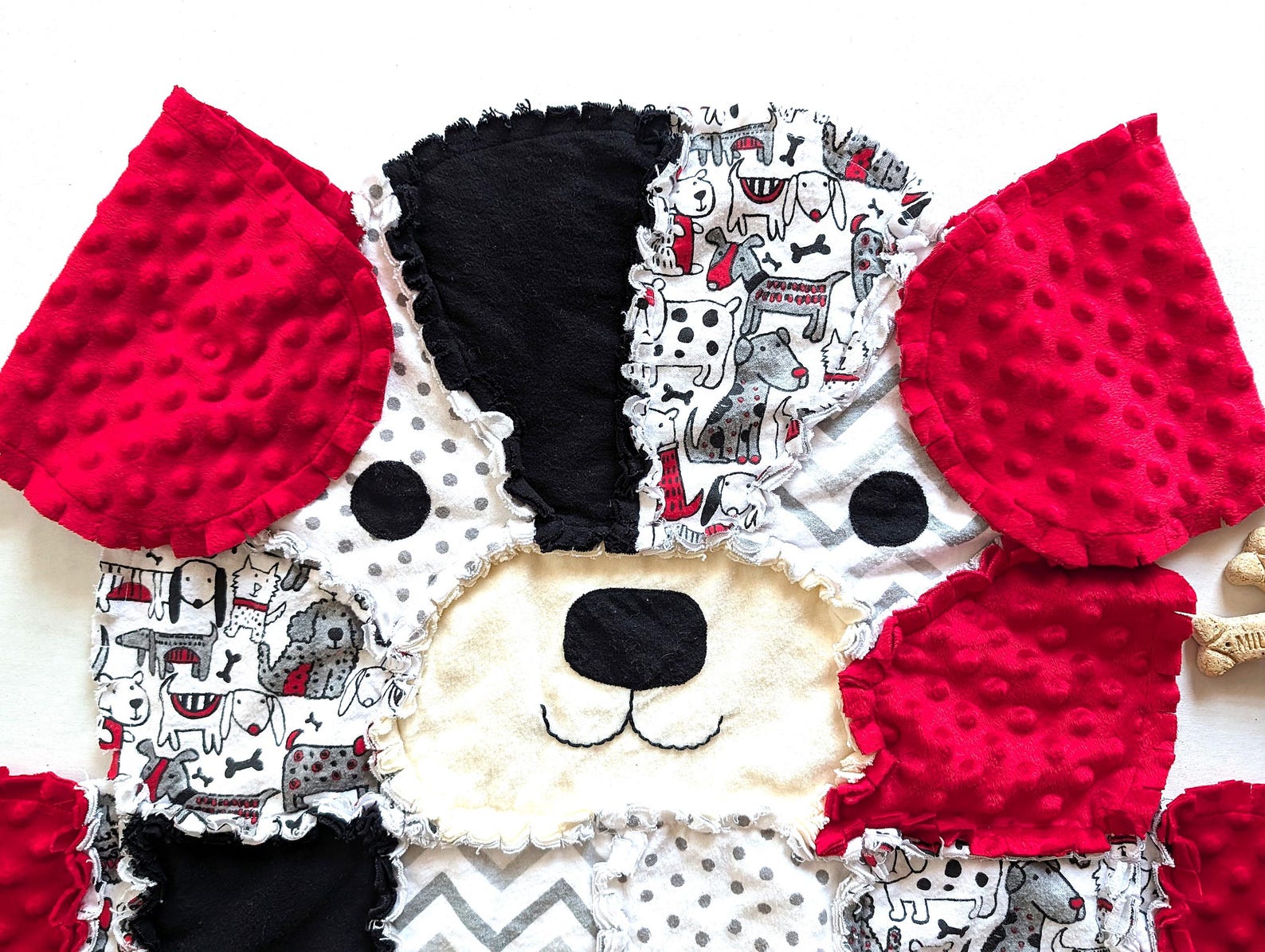 Red, Black & White Puppy Dog Baby Rag Quilt: Flannel Minky Baby Blanket ...