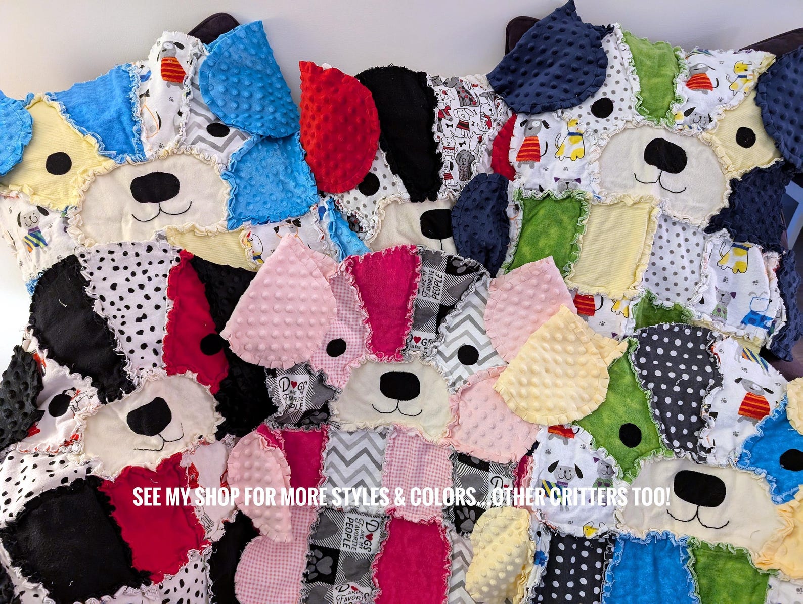 Red, Black & White Puppy Dog Baby Rag Quilt: Flannel Minky Baby Blanket ...