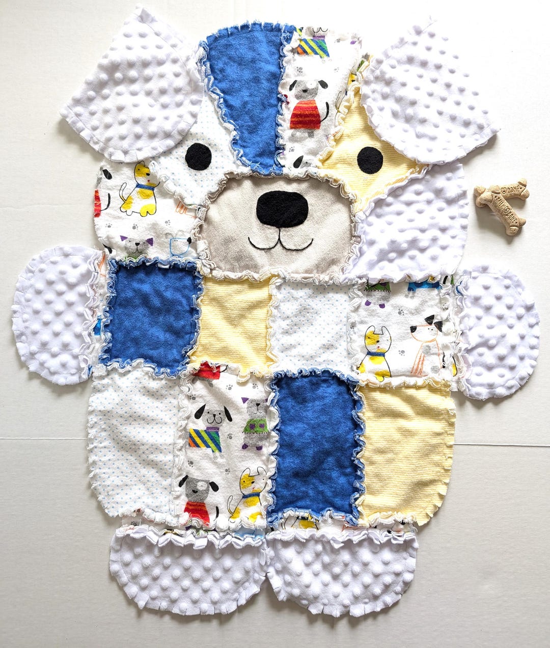 White and Blue Puppy Dog Baby Rag Quilt: Flannel & Minky Baby Blanket ...