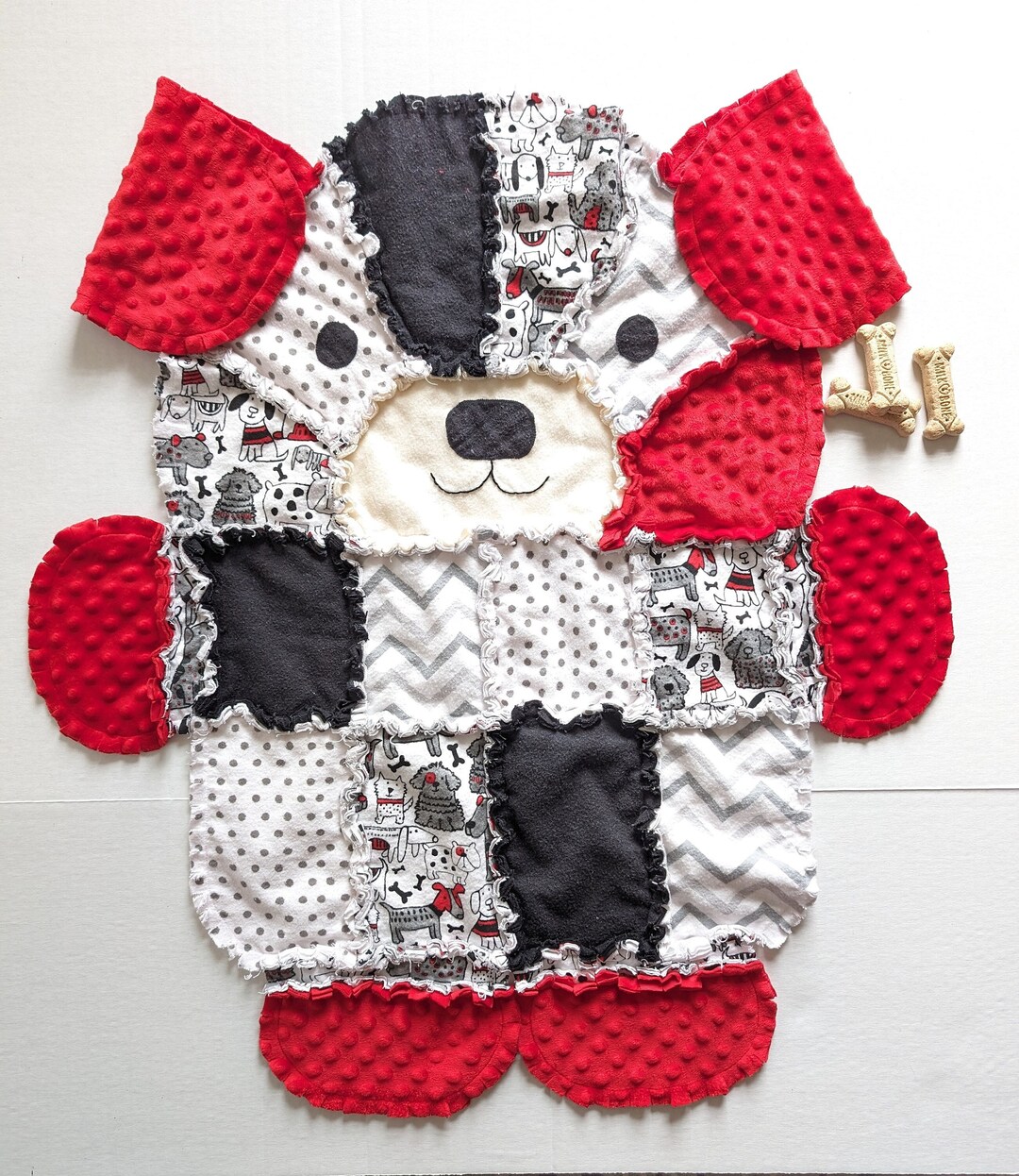 Red, Black & White Puppy Dog Baby Rag Quilt, Toddler Blanket, Gender ...