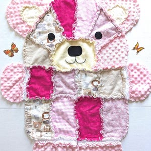 Pink Teddy Bear Baby Rag Quilt: Flannel & Minky Baby Blanket, Toddler Snuggle