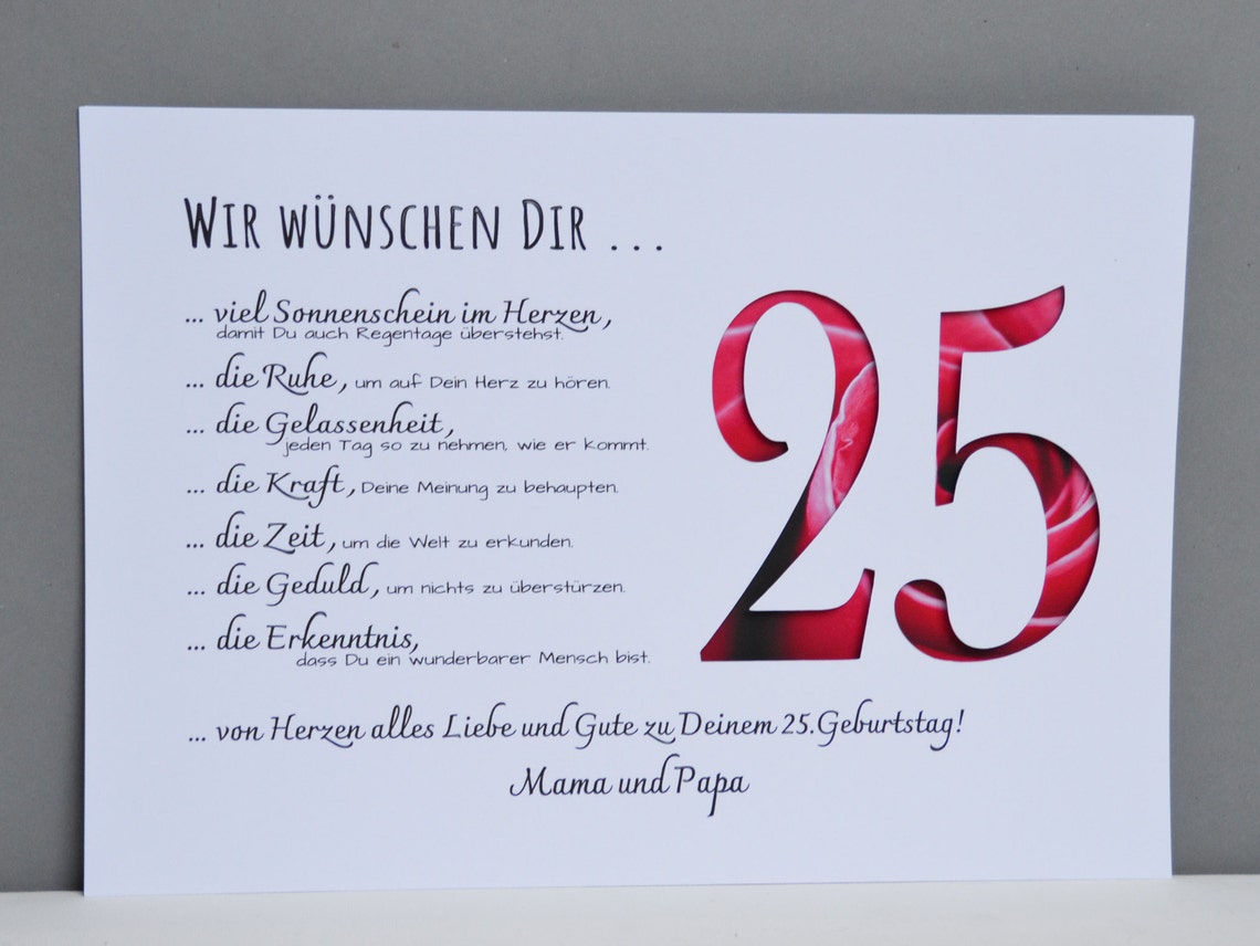 Geldgeschenk personalisiert 25. Geburtstag Wünsche Karte Etsy