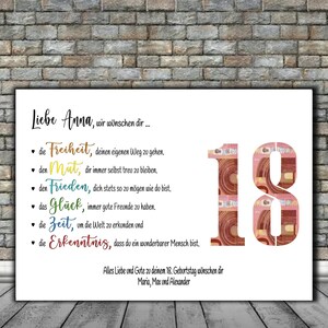 Geldgeschenk personalisiert - 18. Geburtstag - jede Zahl möglich 16. 17. 18. 19. 20. 25. 30. - Wünsche Karte Gutschein ohne Rahmen