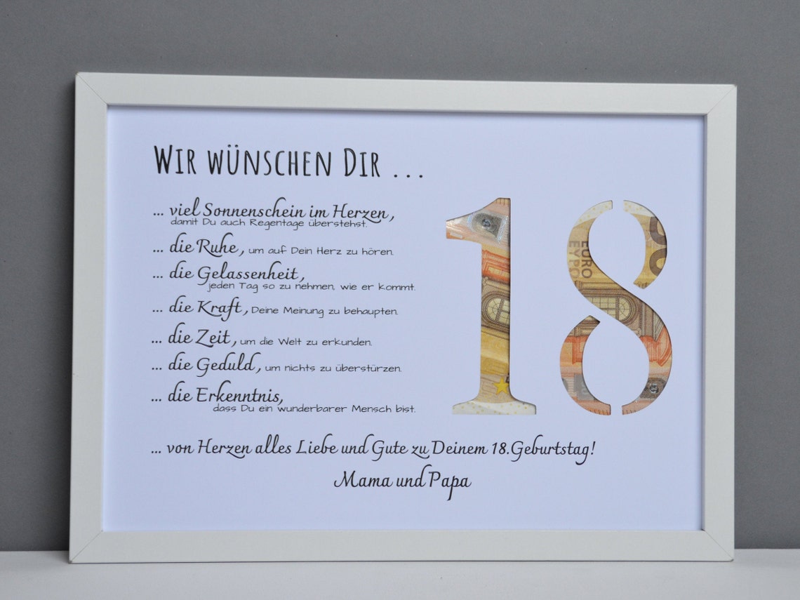 Geldgeschenk personalisiert 18. Geburtstag Wünsche Karte Etsy