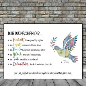 Geldgeschenk personalisiert - Taube, Kommunion, Taufe, Firmung, Konfirmation, Jugendweihe - Wünsche - ungerahmt