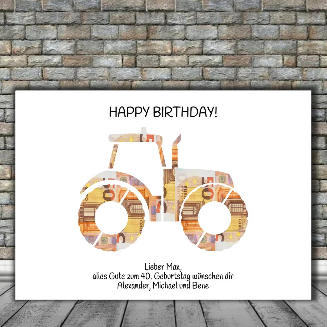 Geldgeschenk personalisiert 18. Geburtstag Traktor Wünsche Karte jede