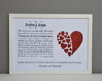 Geldgeschenk personalisiert - Herzen - Hochzeit Trauung Vermählung - Karte - Gutschein