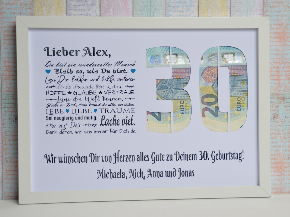 Geldgeschenk personalisiert 30. Geburtstag jede Zahl Etsy