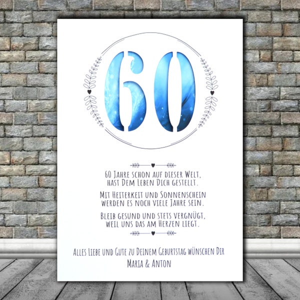 Personalized money gift - 60th birthday - card - wishes - gift - any number possible 40th 50th 70th 80th years
