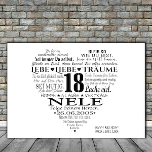 Personalisiertes Geburtstagsposter Geburtstag -  16. 18. 19. 20. 25. 30. - Poster Karte Wünsche Sprüche Geldgeschenk DIN A4 und A3 ungerahmt