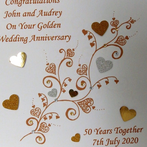 Handmade Golden 50th Wedding Anniversary Wedding Day Card | Etsy UK