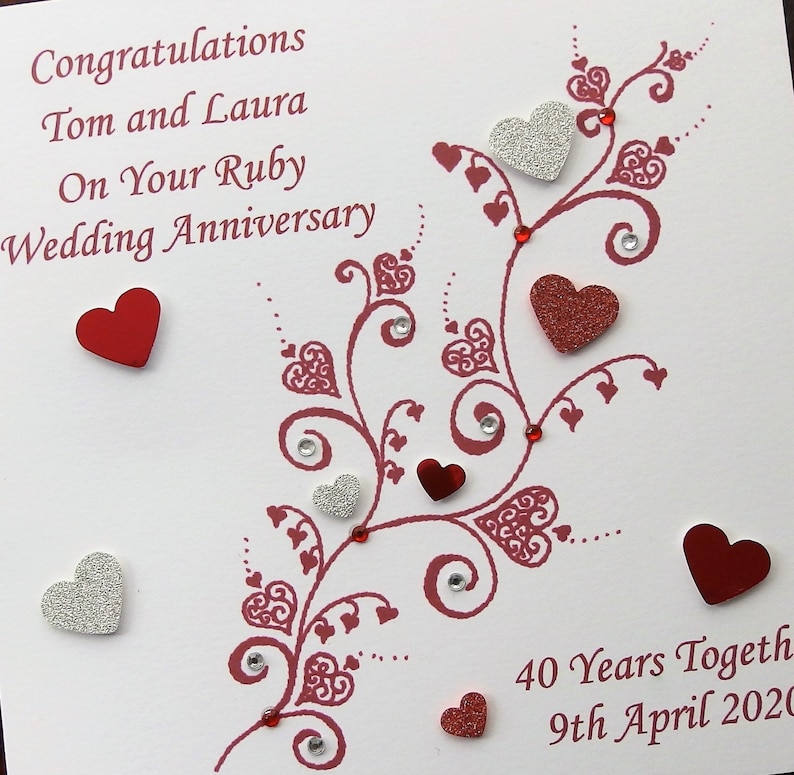 Ruby Wedding Anniversary Card Handmade and Personalised Ruby Etsy