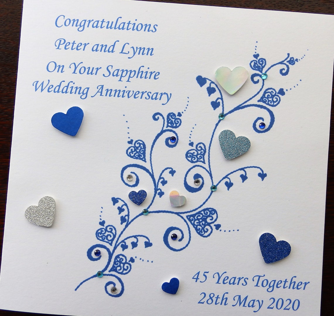 Sapphire Wedding Anniversary Card Handmade and Personalised Etsy