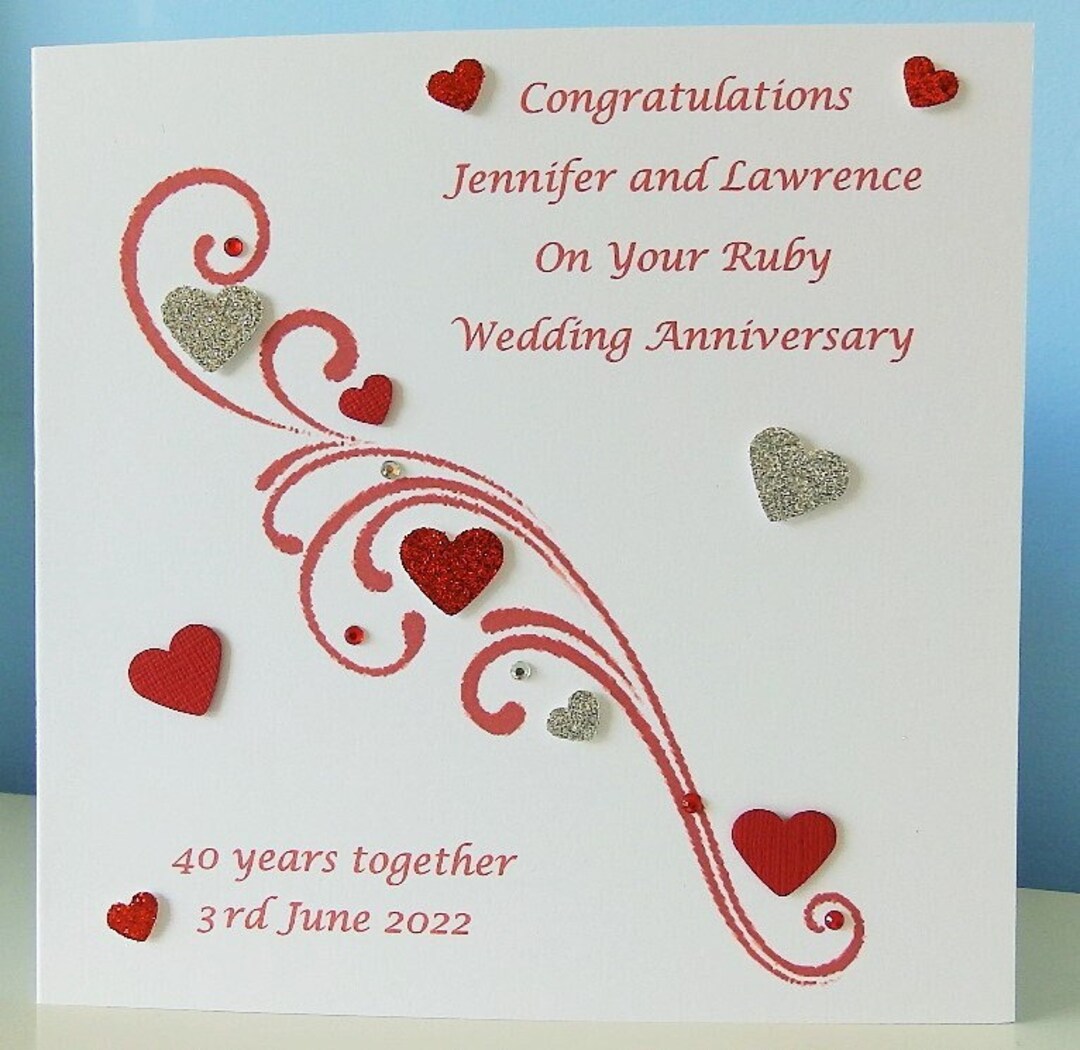 Ruby Wedding Anniversary Card 40th Wedding Anniversary Card - Etsy UK