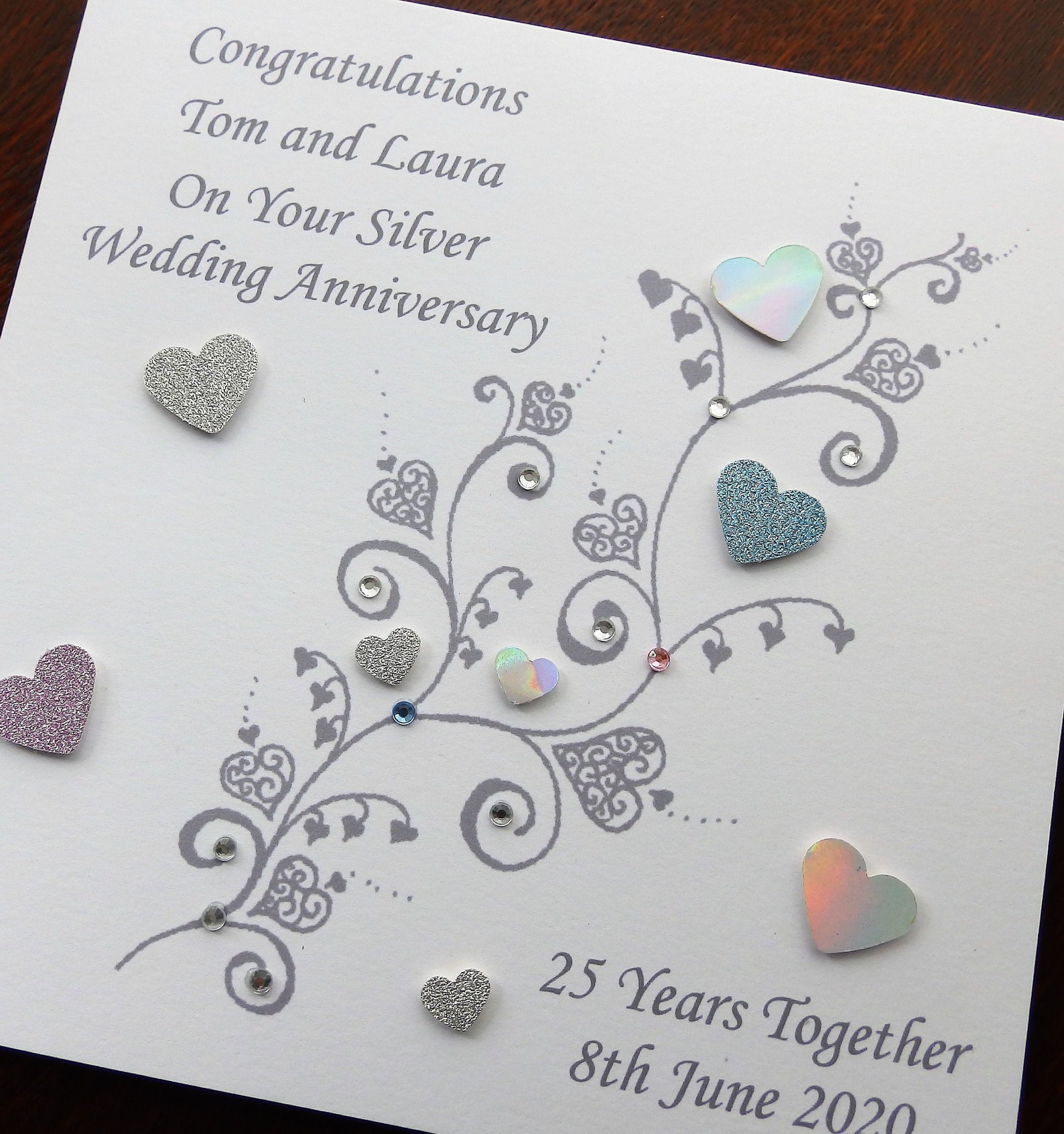 Silver Wedding Anniversary Card Handmade And Personalised Etsy