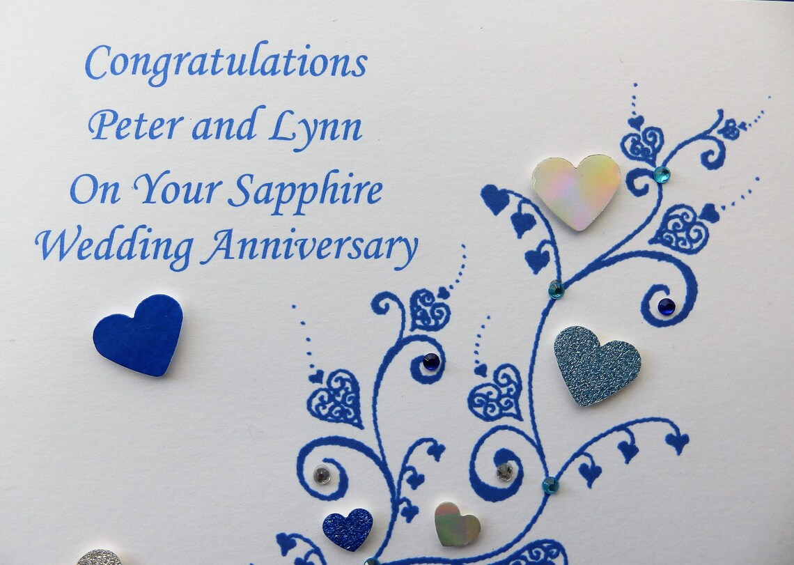 Sapphire Wedding Anniversary Card Handmade and Personalised Etsy