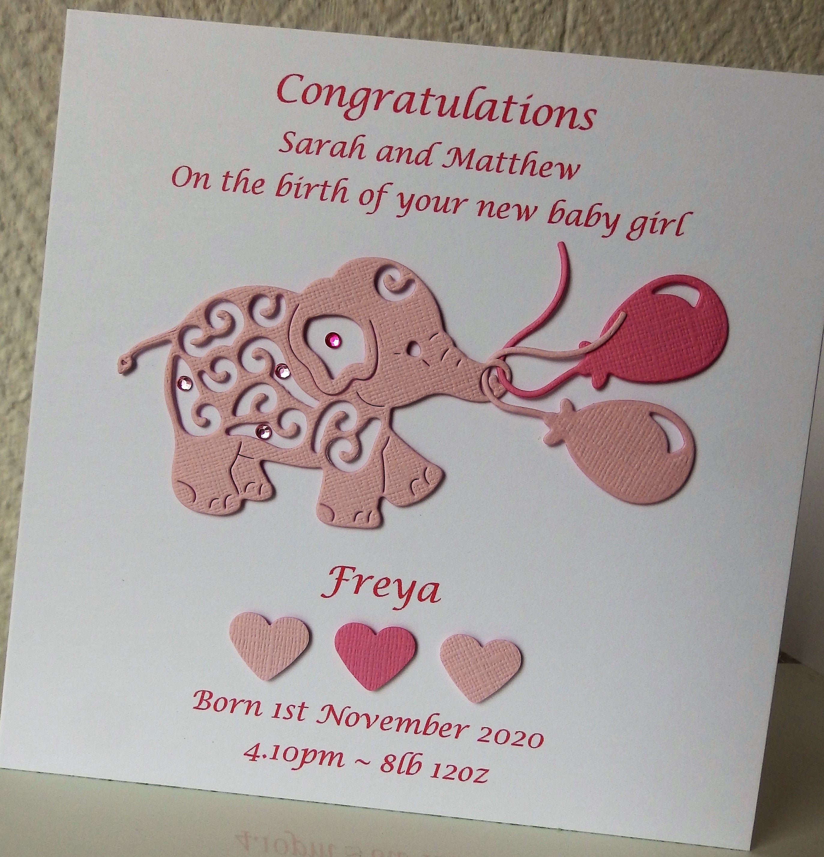 New baby girl card personalised birth keepsake Size 14.5cm Etsy