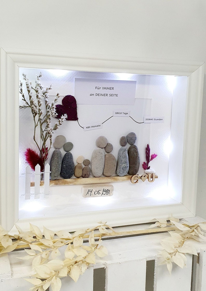 Geschenk Rubinhochzeit 40 Hochzeitstag Jahrestag Dankbarkeit Geschenkidee Kieselsteinbild Steinbild Pebbleart Bild Deko Personalisierbar Bild 1