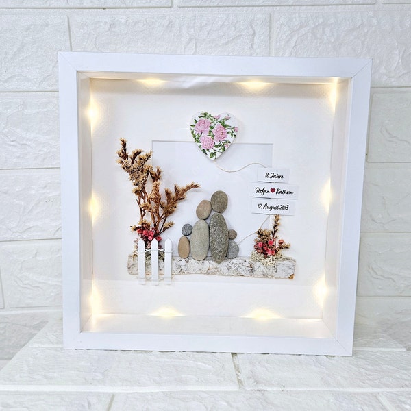 Geschenk Rosenhochzeit 10 Hochzeitstag 10 Jahrestag Hochzeitsgeschenk Liebe Eheglück Steinbild Kieselsteinbild Dekoration Personalisierbar